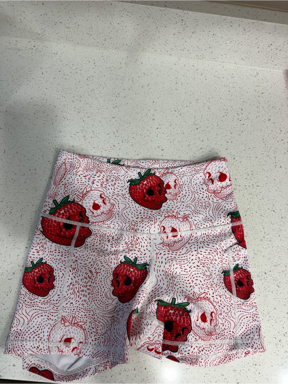 Feed Me Fight Me White & Red Strawberry Skull Athletic Shorts - Picture 2 of 2
